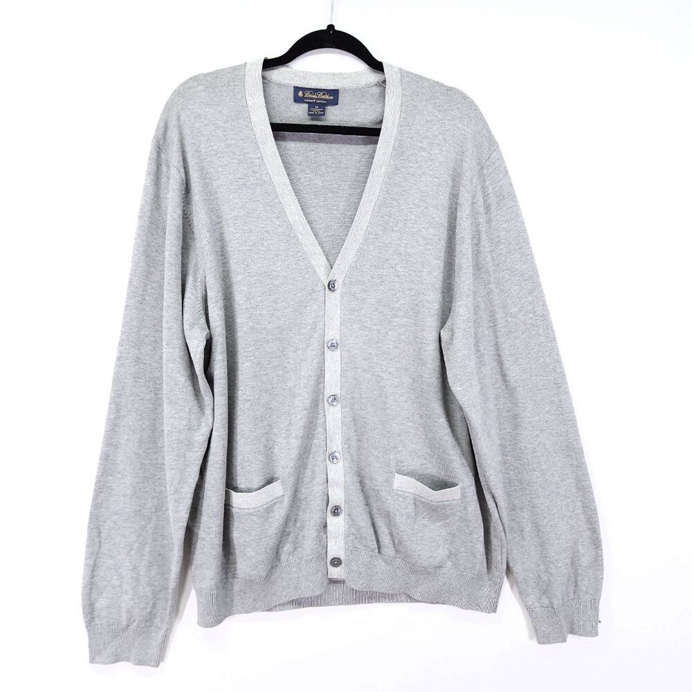Brooks Brothers Cardigan Sweater Mens XL Gray Button Up Supima Cotton